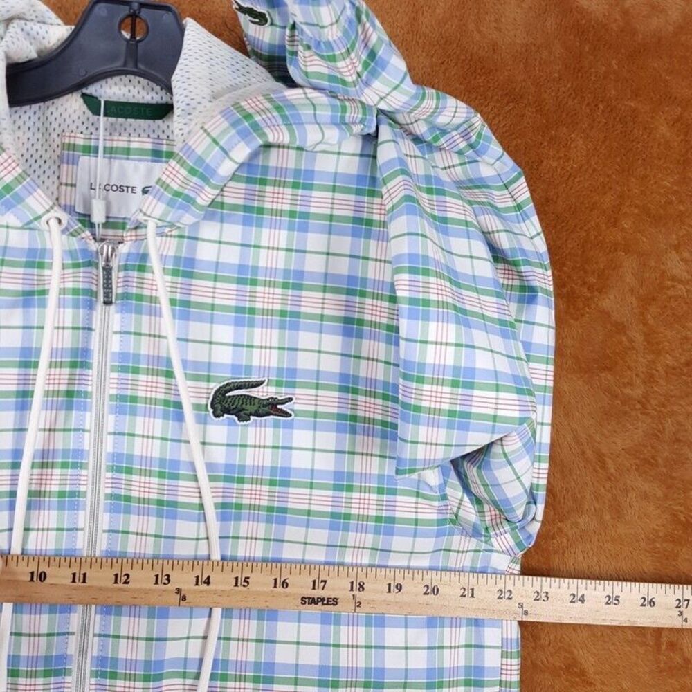 LACOSTE Mens Rain Jacket Small Blue Green Plaid Zip Up Hooded Checkered KARIERTE - Picture 14 of 16